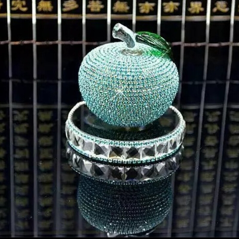 8090*水晶鑲鉆汽車香水座式香水創(chuàng)意車載車用香水蘋果時尚車飾 天藍(lán)